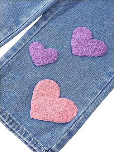 SOLY HUX Toddler Girl's Cute Heart Embroidery Jeans High Elastic Waist Wide Leg Denim Pants in Saudi Arabia