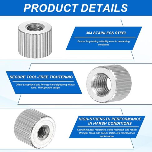 PATIKIL M2.5 Knurled Thumb Nuts, 10pcs 304 Stainless Steel Female Thread Type Flat Head Through Hole Round Hand Tighten Knob Fasteners Screw Cap Adjust Lock Position, D5mm x H5mm in Saudi Arabia