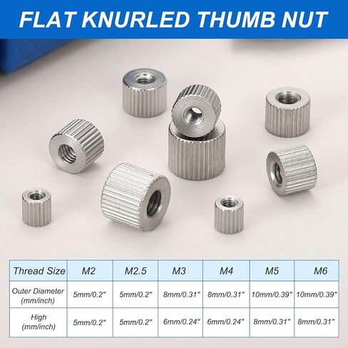PATIKIL M2.5 Knurled Thumb Nuts, 10pcs 304 Stainless Steel Female Thread Type Flat Head Through Hole Round Hand Tighten Knob Fasteners Screw Cap Adjust Lock Position, D5mm x H5mm in Saudi Arabia
