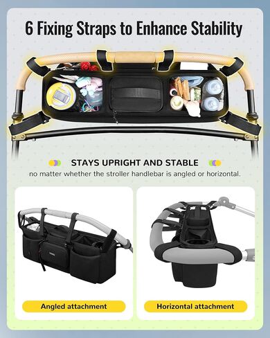 yorepek headpek double stroller منظم لبوب دوالي ، Baby Jogger City Mini GT2 و Jeep ، Caddy Caddy مع حقيبة برودة قابلة للفصل وحقيبة اليد ، مرفق تخزين عربة لإكسسوارات الأطفال in Kuwait