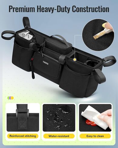 yorepek headpek double stroller منظم لبوب دوالي ، Baby Jogger City Mini GT2 و Jeep ، Caddy Caddy مع حقيبة برودة قابلة للفصل وحقيبة اليد ، مرفق تخزين عربة لإكسسوارات الأطفال in Kuwait