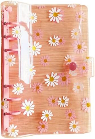A6 6 ثقوب شفافة Daisy PVC Cover Cover Cover فضفاضة الورقة الحامي الجولة حلقة عرض المجلد Binder Notebook مع إغلاق زر SNAP الأزرق in Kuwait