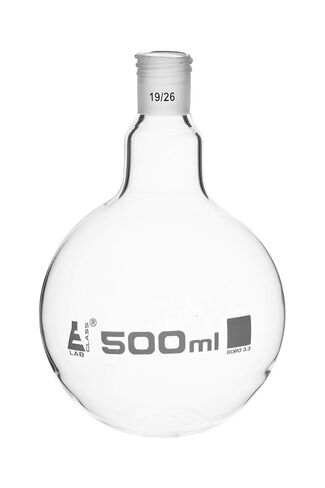 Boiling Flask with 19/26 Joint, 500ml Capacity, Flat Bottom, Interchangeable Screw Thread Joint, Borosilicate Glass - Eisco Labs in Saudi Arabia