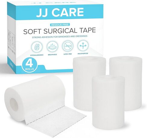 JJ Care Soft Surgical Tape [حزمة من 4] ، 4 "× 10 ياردة شريط طبي طي in Kuwait