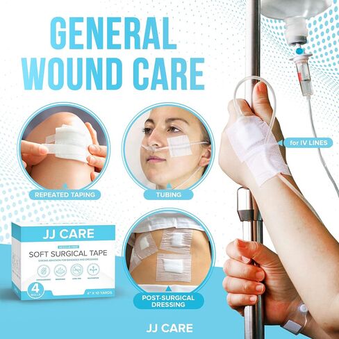 JJ Care Soft Surgical Tape [حزمة من 4] ، 4 "× 10 ياردة شريط طبي طي in Kuwait