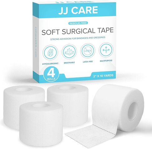 JJ CARE Soft Surgical Tape [Pack of 4], 4" x 10 Yards Soft Cloth Medical Tape for First Aid and Wound Care, Latex-Free, Breathable and Hypoallergenic Cloth Surgical Adhesive in Saudi Arabia