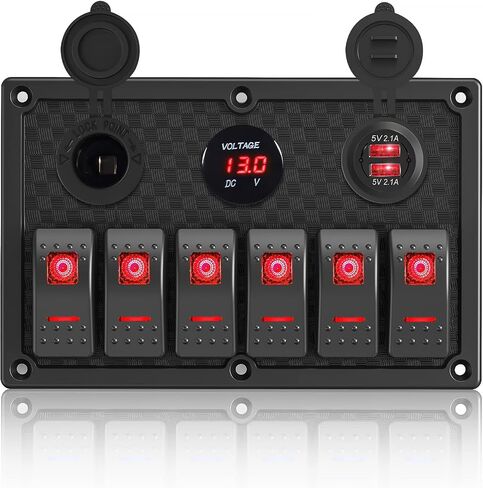 8 Gang Marine Boat Switch لوحة مقاومة للماء ، 12V-24Volt لوحة التبديل Rocker مع شاحن USB مزدوج 3.1A ، LED LED الأزرق ، لوحة الصمامات 15A للقارب ، مناسبة أيضًا لشاحنة Car RV UTV in Kuwait
