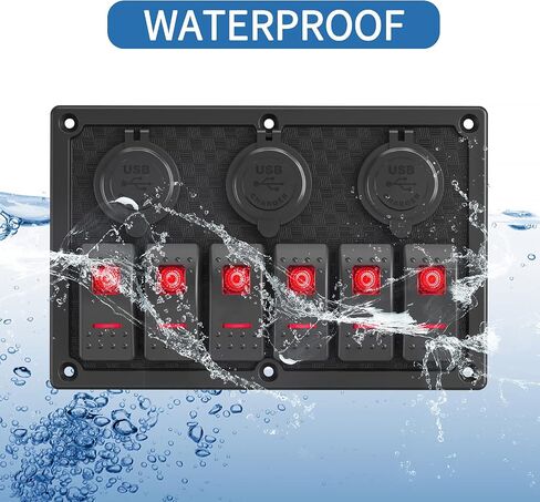 8 Gang Marine Boat Switch لوحة مقاومة للماء ، 12V-24Volt لوحة التبديل Rocker مع شاحن USB مزدوج 3.1A ، LED LED الأزرق ، لوحة الصمامات 15A للقارب ، مناسبة أيضًا لشاحنة Car RV UTV in Kuwait