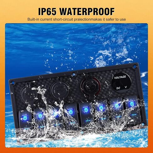 8 Gang Marine Boat Switch لوحة مقاومة للماء ، 12V-24Volt لوحة التبديل Rocker مع شاحن USB مزدوج 3.1A ، LED LED الأزرق ، لوحة الصمامات 15A للقارب ، مناسبة أيضًا لشاحنة Car RV UTV in Kuwait