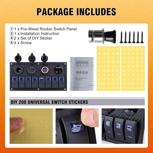8 Gang Marine Boat Switch لوحة مقاومة للماء ، 12V-24Volt لوحة التبديل Rocker مع شاحن USB مزدوج 3.1A ، LED LED الأزرق ، لوحة الصمامات 15A للقارب ، مناسبة أيضًا لشاحنة Car RV UTV in Kuwait
