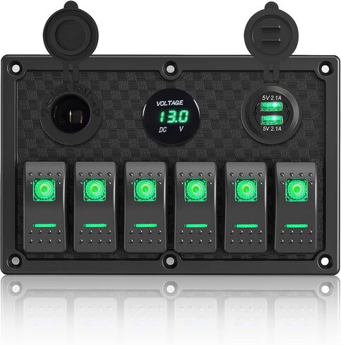 8 Gang Marine Boat Switch لوحة مقاومة للماء ، 12V-24Volt لوحة التبديل Rocker مع شاحن USB مزدوج 3.1A ، LED LED الأزرق ، لوحة الصمامات 15A للقارب ، مناسبة أيضًا لشاحنة Car RV UTV in Kuwait