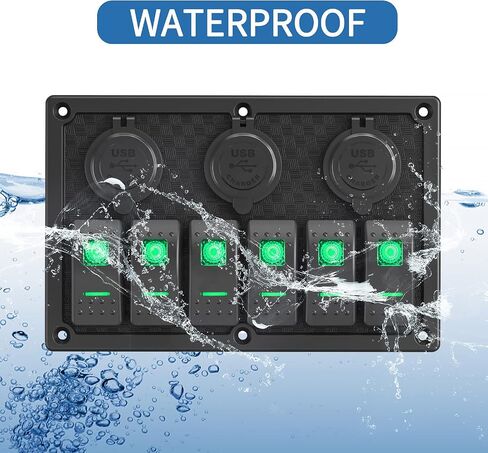 8 Gang Marine Boat Switch لوحة مقاومة للماء ، 12V-24Volt لوحة التبديل Rocker مع شاحن USB مزدوج 3.1A ، LED LED الأزرق ، لوحة الصمامات 15A للقارب ، مناسبة أيضًا لشاحنة Car RV UTV in Kuwait