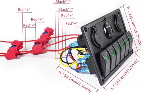 8 Gang Marine Boat Switch لوحة مقاومة للماء ، 12V-24Volt لوحة التبديل Rocker مع شاحن USB مزدوج 3.1A ، LED LED الأزرق ، لوحة الصمامات 15A للقارب ، مناسبة أيضًا لشاحنة Car RV UTV in Kuwait