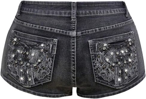 Soly Hux Women's Y2K Sparkly Jeans Geanny Mini Minim Shorts Music Music Festival Assival in Kuwait
