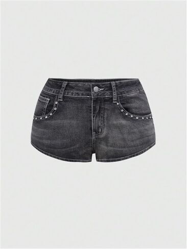 Soly Hux Women's Y2K Sparkly Jeans Geanny Mini Minim Shorts Music Music Festival Assival in Kuwait
