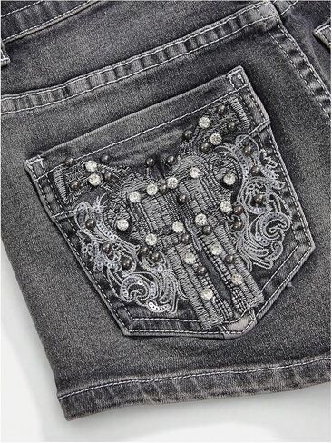 Soly Hux Women's Y2K Sparkly Jeans Geanny Mini Minim Shorts Music Music Festival Assival in Kuwait