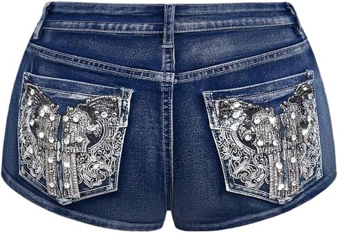 Soly Hux Women's Y2K Sparkly Jeans Geanny Mini Minim Shorts Music Music Festival Assival in Kuwait