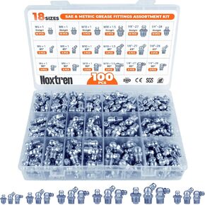 100pcs تجهيزات الشحوم تشكيلة ، 18 أحجام أساسية sae و metric zerk styptings kit - تشمل غير NPT 1/4 "1/8" M6 M8 M10 ، على التوالي 45 درجة 90 درجة لدافع الشحوم in Kuwait