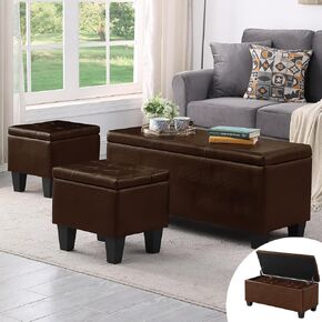 Storage Ottoman Bench with 2.56-inch Thick Seat, 31.5 inch Nesting Ottoman Set of 2, Hinged Flip Top Bench with Storage for Living Room, Bedroom, Light Grey in Saudi Arabia