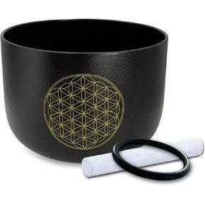 7 "G ملاحظة زهرة الحياة بلورة غناء وعاء من الكوارتز الكوارتز الحلق شقرا التأمل شفاء مع مهاجم من جلد الغزال O الحلقة in Kuwait