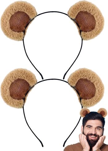 4 Count Movable Brown Bear Ears Headband With Adjustable Ears, Bear Ear Hairband for Makeup Face Washing, Fluffy Bear Headband Bear Costume Adult Women in Saudi Arabia