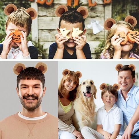 4 Count Movable Brown Bear Ears Headband With Adjustable Ears, Bear Ear Hairband for Makeup Face Washing, Fluffy Bear Headband Bear Costume Adult Women in Saudi Arabia