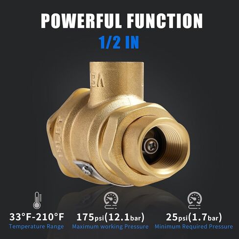 1/2" 9D-M3 Brass Backflow Preventer, 1/2 Inch Dual Check Valve with Intermediate Atmospheric Vent, 1/2 Backflow Preventer Valve 190T012, Replacement for Watts in Kuwait