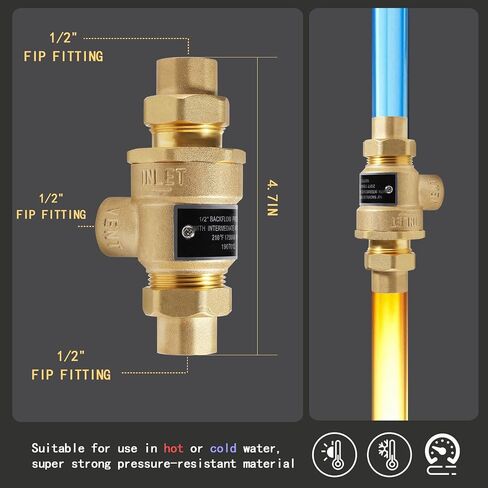 1/2" 9D-M3 Brass Backflow Preventer, 1/2 Inch Dual Check Valve with Intermediate Atmospheric Vent, 1/2 Backflow Preventer Valve 190T012, Replacement for Watts in Kuwait