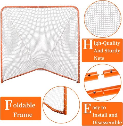 PGL 6x6ft تنظيم Lacrosse الهدف ، الهدف القابل للطي ، شبكة تدريب لاكروس ، هدف لاكروس المحمول ، إطار برتقالي مع شباك بيضاء ، قابلة للطي وقابلة للإزالة in Kuwait