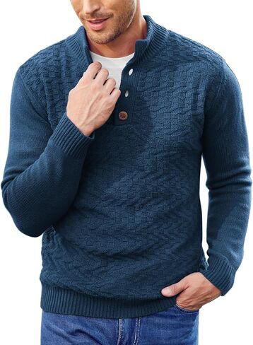 COOFANDY Men Mock Neck Button Sweater Casual Knitted Sweaters Fashion Henley Sweater in Kuwait