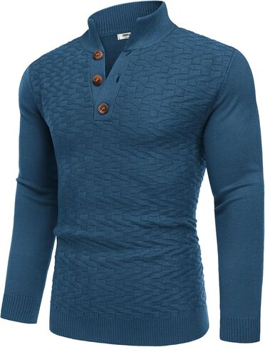 COOFANDY Men Mock Neck Button Sweater Casual Knitted Sweaters Fashion Henley Sweater in Kuwait