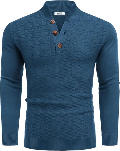 COOFANDY Men Mock Neck Button Sweater Casual Knitted Sweaters Fashion Henley Sweater in Kuwait