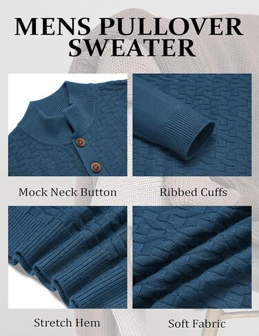 COOFANDY Men Mock Neck Button Sweater Casual Knitted Sweaters Fashion Henley Sweater in Kuwait