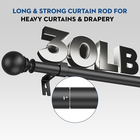 Matte Black Curtain Rod for Windows 48-84 inch Adjustable 1 inch Diameter Decorative Matte Black Curtain Rods with Brackets in Saudi Arabia