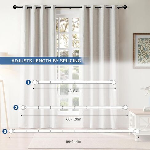 Matte Black Curtain Rod for Windows 48-84 inch Adjustable 1 inch Diameter Decorative Matte Black Curtain Rods with Brackets in Saudi Arabia