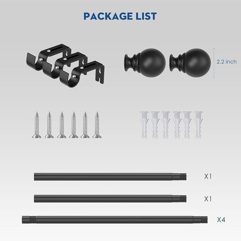Matte Black Curtain Rod for Windows 48-84 inch Adjustable 1 inch Diameter Decorative Matte Black Curtain Rods with Brackets in Saudi Arabia