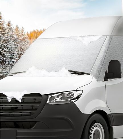 Windshield Cover for Mercedes Sprinter 2007-2024 Motorhome, Front Window Sunshade Cover & Privacy Shield, White with Mirror Cutouts in Saudi Arabia