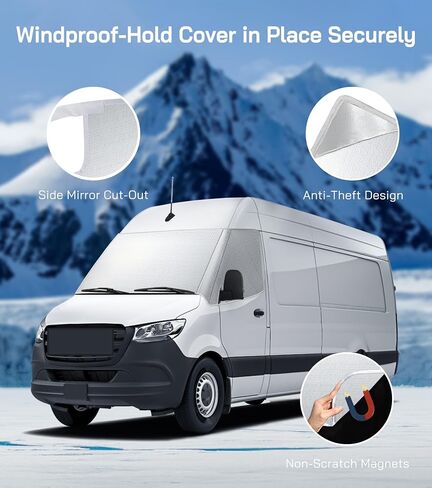 Windshield Cover for Mercedes Sprinter 2007-2024 Motorhome, Front Window Sunshade Cover & Privacy Shield, White with Mirror Cutouts in Saudi Arabia