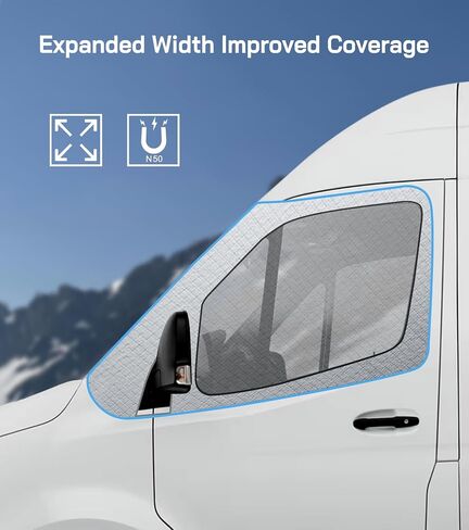 Windshield Cover for Mercedes Sprinter 2007-2024 Motorhome, Front Window Sunshade Cover & Privacy Shield, White with Mirror Cutouts in Saudi Arabia