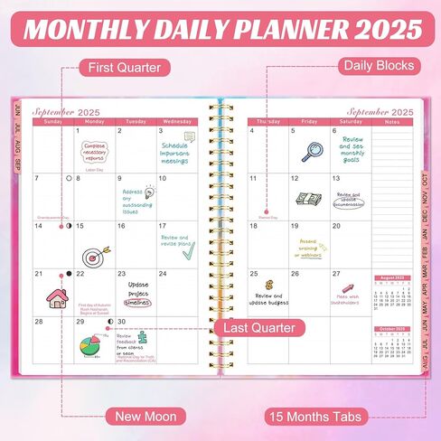 2025 Planner ، Weekly Weekly & Daily Planner Mar 2025-May 2026 ، 15 شهرًا ، مخطط الأجندة الأكاديمية Hardcover مع علامة تبويب شهرية ، صفحات ملاحظات ، جيوب خلفية ، للطالبة المعلمين ، 6.1 " * 8.3" in Kuwait