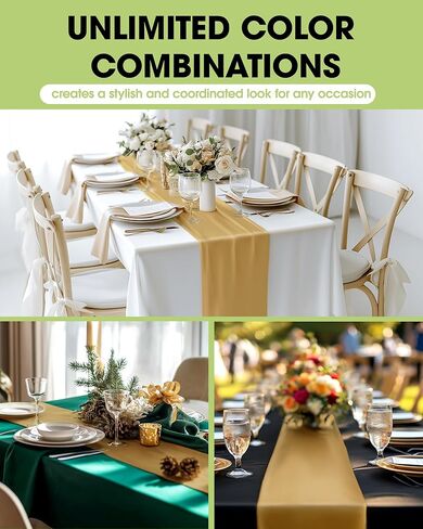 Pureegg Gold Plastic Table Runners - 10 Pack, 14'' x 108'', Water Resistant & Disposable Centerpiece Decorations for Table Cloth, Wedding, Birthday, Holiday, Baby Shower, Party, Home Decor in Kuwait