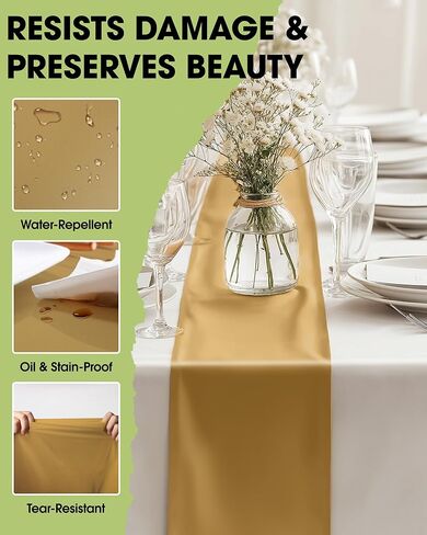 Pureegg Gold Plastic Table Runners - 10 Pack, 14'' x 108'', Water Resistant & Disposable Centerpiece Decorations for Table Cloth, Wedding, Birthday, Holiday, Baby Shower, Party, Home Decor in Kuwait