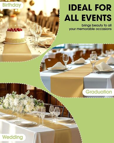 Pureegg Gold Plastic Table Runners - 10 Pack, 14'' x 108'', Water Resistant & Disposable Centerpiece Decorations for Table Cloth, Wedding, Birthday, Holiday, Baby Shower, Party, Home Decor in Kuwait