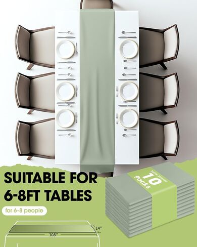 Pureegg Gold Plastic Table Runners - 10 Pack, 14'' x 108'', Water Resistant & Disposable Centerpiece Decorations for Table Cloth, Wedding, Birthday, Holiday, Baby Shower, Party, Home Decor in Kuwait