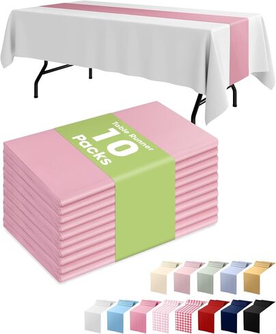 Pureegg Gold Plastic Table Runners - 10 Pack, 14'' x 108'', Water Resistant & Disposable Centerpiece Decorations for Table Cloth, Wedding, Birthday, Holiday, Baby Shower, Party, Home Decor in Kuwait