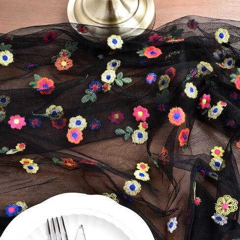 Joanlody Champagne Embroidery Daisy Spring Summer Table Runner 10ft Florals Seasonal Easter Tulle Table Runner Holiday Kitchen Dining Table Decoration for Home Party Indoor in Saudi Arabia