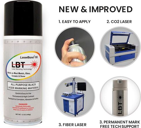 LASERBOND 100 Aerosol Black Laser Targing Swark 12 Oz 12 Pack ، متوافق مع الصمام الثنائي الألياف CO2 ودافع الليزر YAG ، علامات دائمة على الحجر الزجاجي المعدني والسيراميك in Saudi Arabia