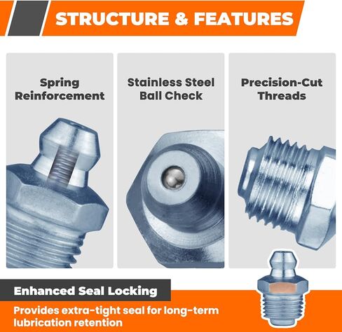 100pcs تجهيزات الشحوم تشكيلة ، 18 أحجام أساسية sae و metric zerk styptings kit - تشمل غير NPT 1/4 "1/8" M6 M8 M10 ، على التوالي 45 درجة 90 درجة لدافع الشحوم in Kuwait