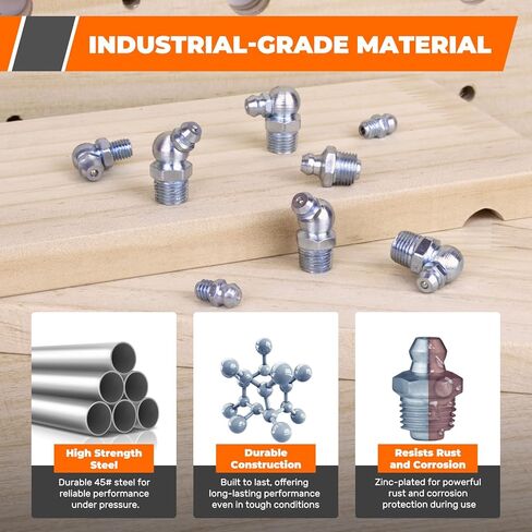 100pcs تجهيزات الشحوم تشكيلة ، 18 أحجام أساسية sae و metric zerk styptings kit - تشمل غير NPT 1/4 "1/8" M6 M8 M10 ، على التوالي 45 درجة 90 درجة لدافع الشحوم in Kuwait
