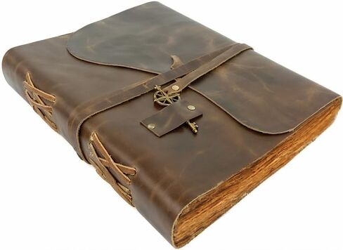 Wanderings Vintage Leather Journal - 4 "× 6" - جلد صغير مصنوع يدويًا مع ورقة حافة Deckle Edge القديمة المربوطة - مثالية لكتابة مجلة الظلال A Grimoire Sketching in Kuwait